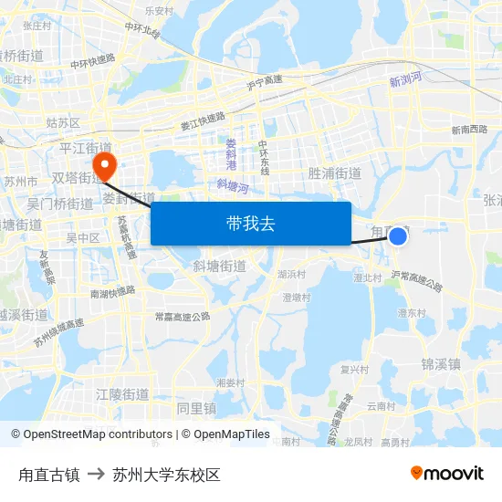 甪直古镇 to 苏州大学东校区 map