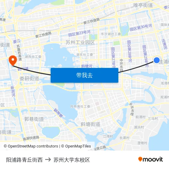 阳浦路青丘街西 to 苏州大学东校区 map