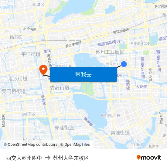 西交大苏州附中 to 苏州大学东校区 map