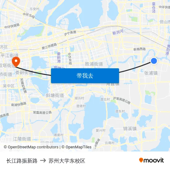 长江路振新路 to 苏州大学东校区 map