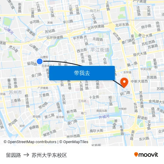 留园路 to 苏州大学东校区 map