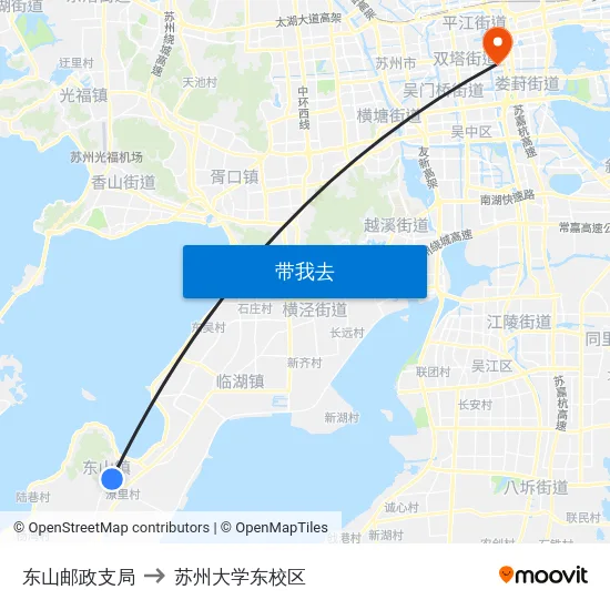 东山邮政支局 to 苏州大学东校区 map
