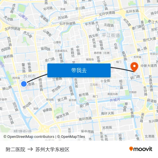 附二医院 to 苏州大学东校区 map