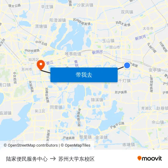 陆家便民服务中心 to 苏州大学东校区 map
