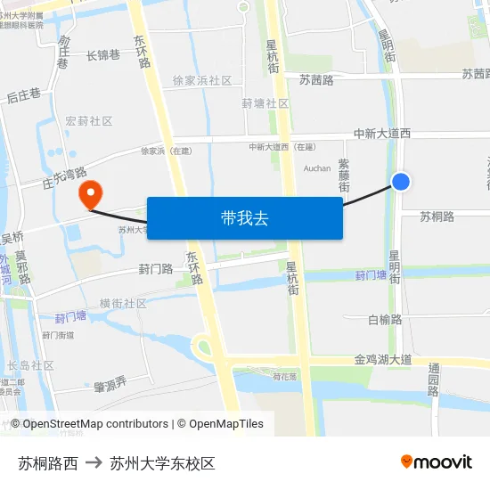 苏桐路西 to 苏州大学东校区 map