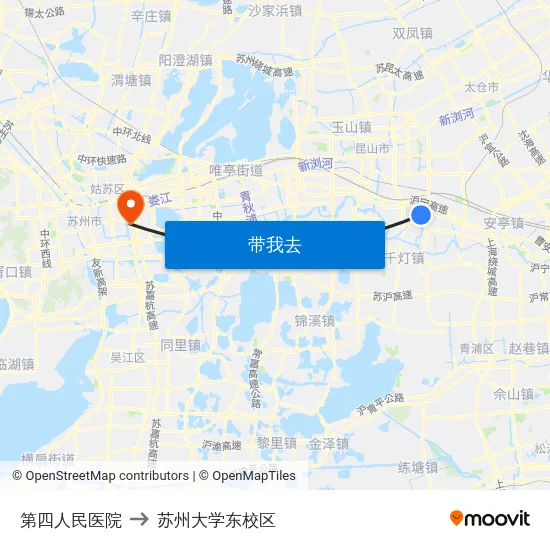第四人民医院 to 苏州大学东校区 map