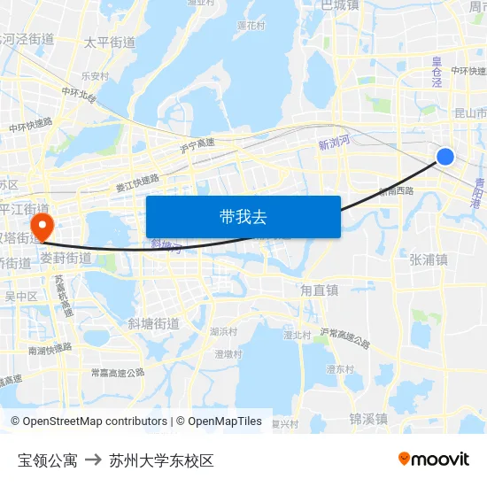 宝领公寓 to 苏州大学东校区 map