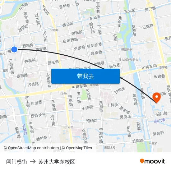 阊门横街 to 苏州大学东校区 map