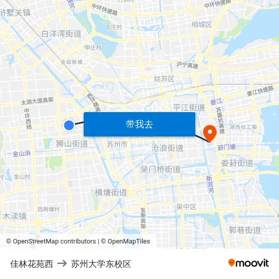 佳林花苑西 to 苏州大学东校区 map