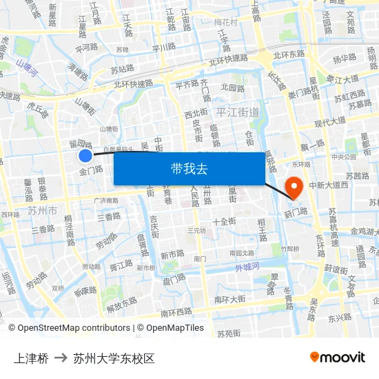 上津桥 to 苏州大学东校区 map