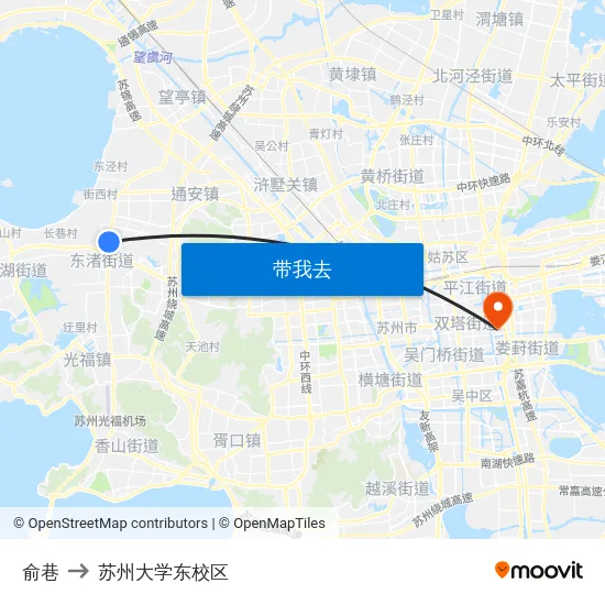俞巷 to 苏州大学东校区 map