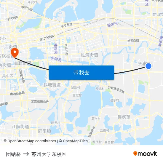 团结桥 to 苏州大学东校区 map