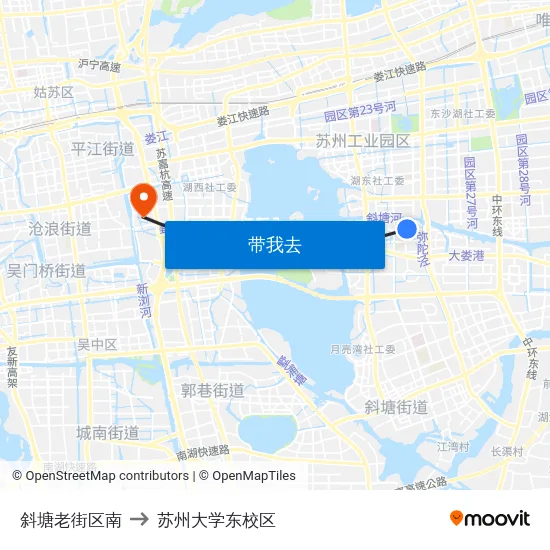 斜塘老街区南 to 苏州大学东校区 map