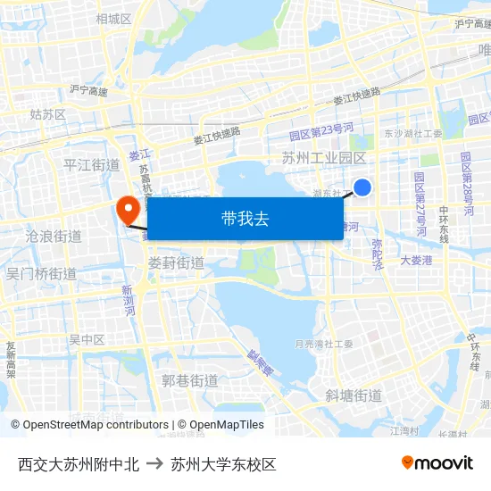 西交大苏州附中北 to 苏州大学东校区 map