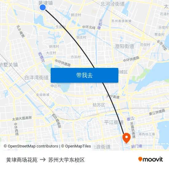 黄埭商场花苑 to 苏州大学东校区 map