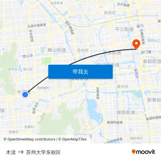 木渎 to 苏州大学东校区 map