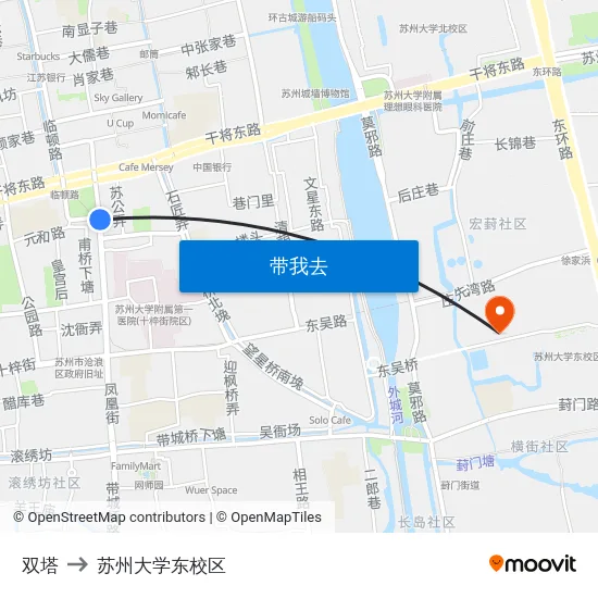 双塔 to 苏州大学东校区 map