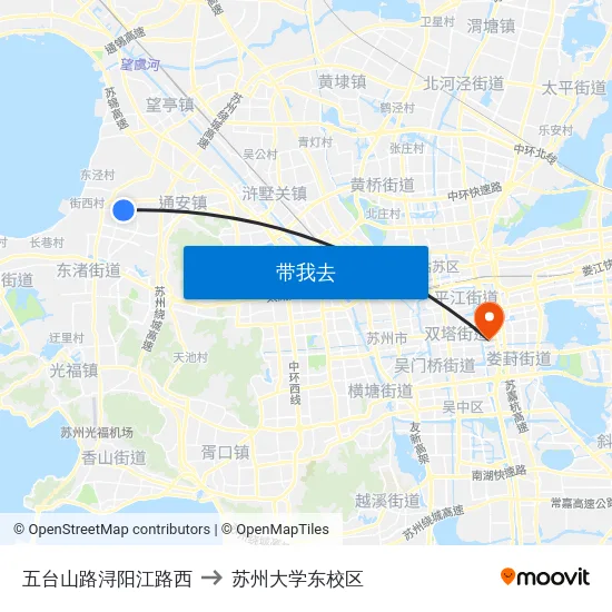 五台山路浔阳江路西 to 苏州大学东校区 map