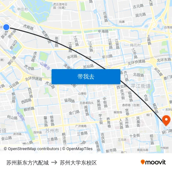苏州新东方汽配城 to 苏州大学东校区 map