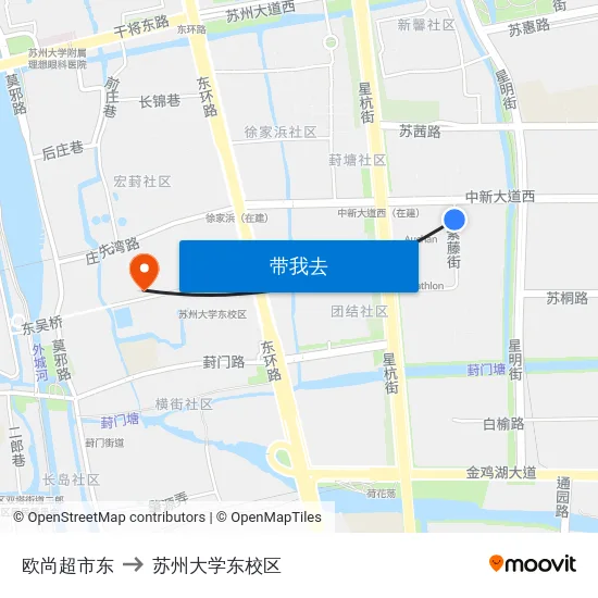 欧尚超市东 to 苏州大学东校区 map