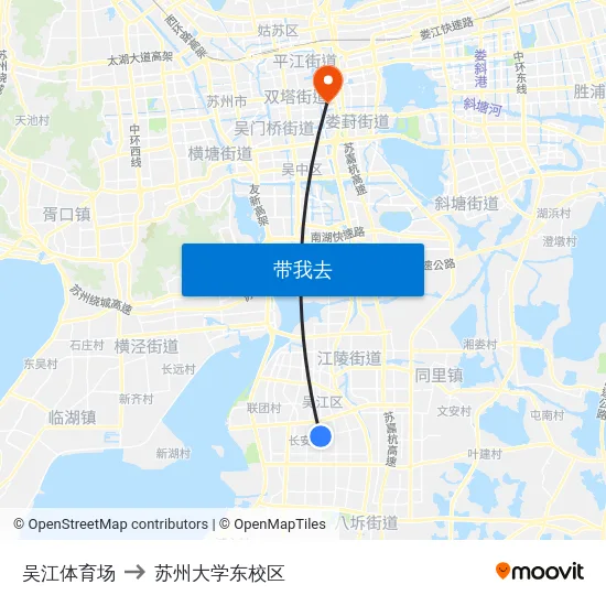 吴江体育场 to 苏州大学东校区 map