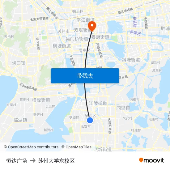 恒达广场 to 苏州大学东校区 map