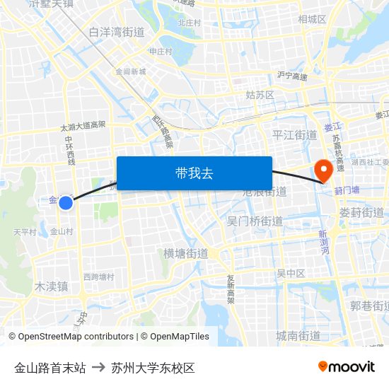金山路首末站 to 苏州大学东校区 map