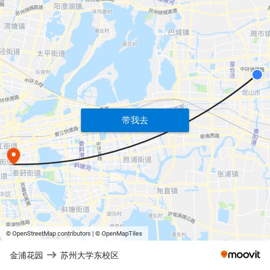 金浦花园 to 苏州大学东校区 map