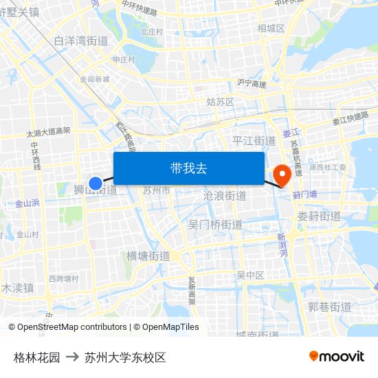 格林花园 to 苏州大学东校区 map