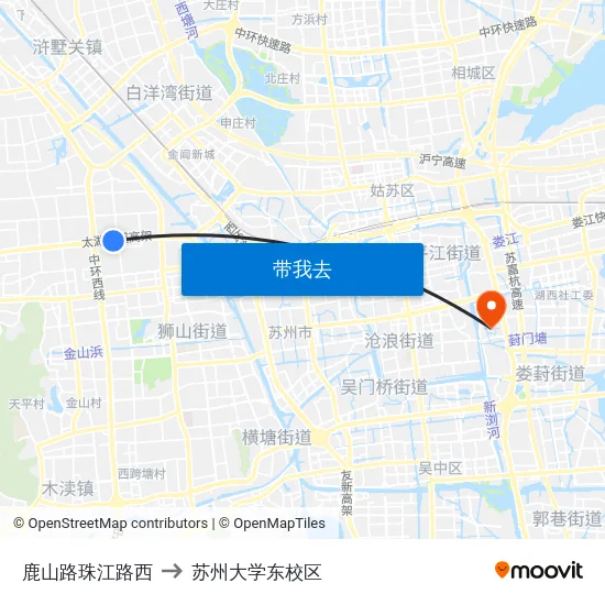 鹿山路珠江路西 to 苏州大学东校区 map