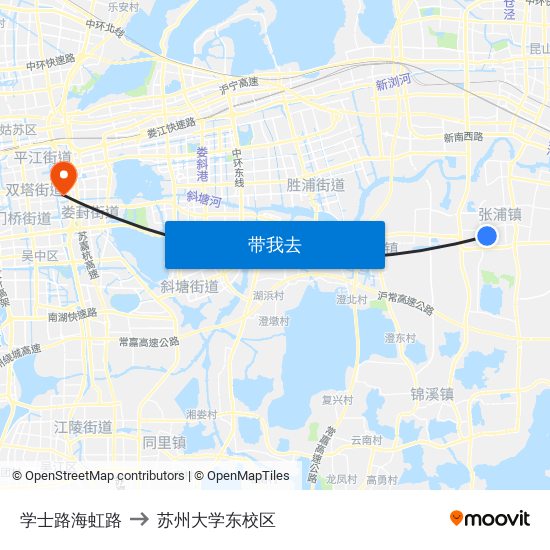 学士路海虹路 to 苏州大学东校区 map