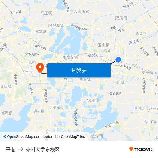 平巷 to 苏州大学东校区 map