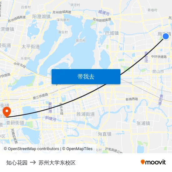 知心花园 to 苏州大学东校区 map