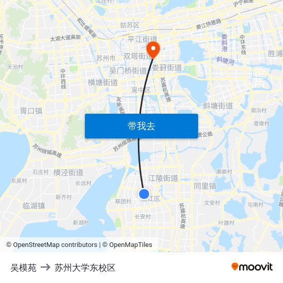 吴模苑 to 苏州大学东校区 map