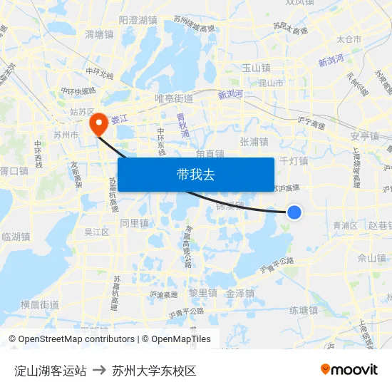 淀山湖客运站 to 苏州大学东校区 map