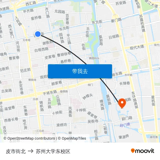 皮市街北 to 苏州大学东校区 map