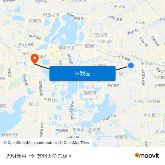 光明新村 to 苏州大学东校区 map