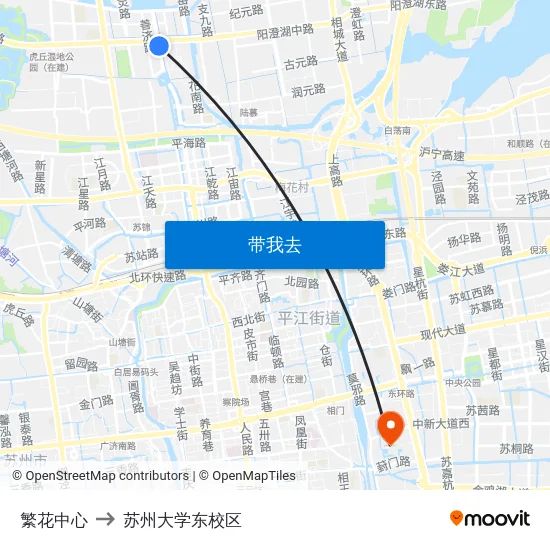 繁花中心 to 苏州大学东校区 map