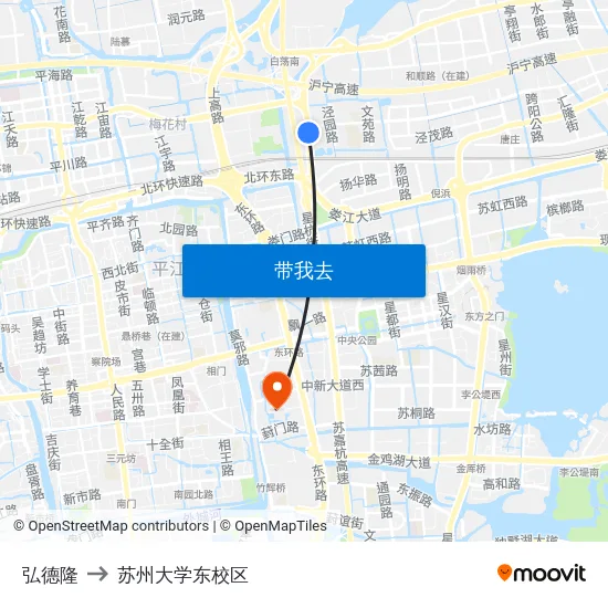 弘德隆 to 苏州大学东校区 map
