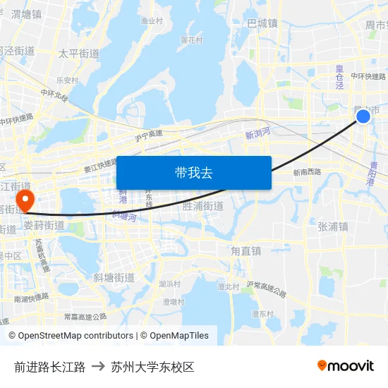 前进路长江路 to 苏州大学东校区 map