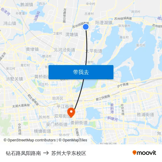 钻石路凤阳路南 to 苏州大学东校区 map