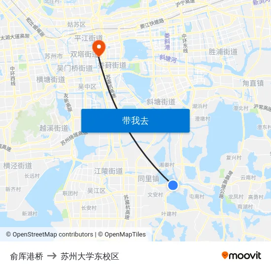 俞厍港桥 to 苏州大学东校区 map