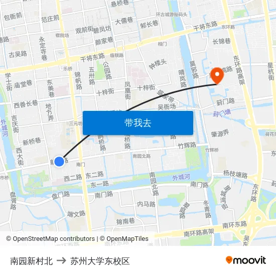 南园新村北 to 苏州大学东校区 map