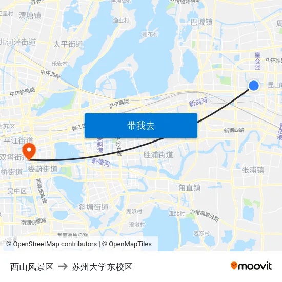 西山风景区 to 苏州大学东校区 map