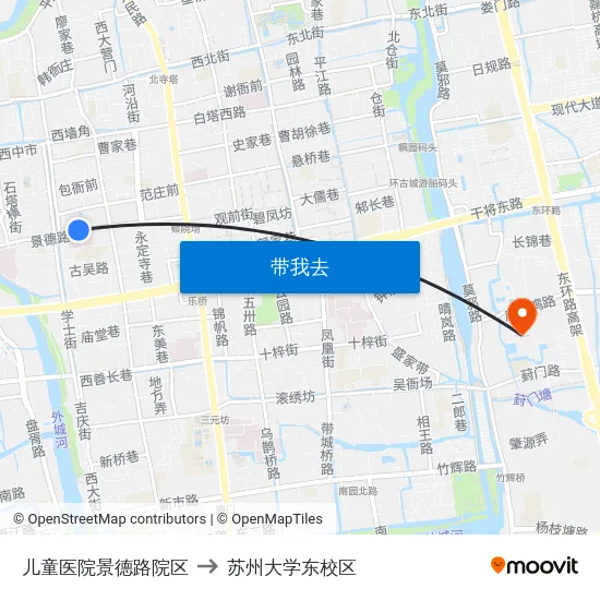 儿童医院景德路院区 to 苏州大学东校区 map