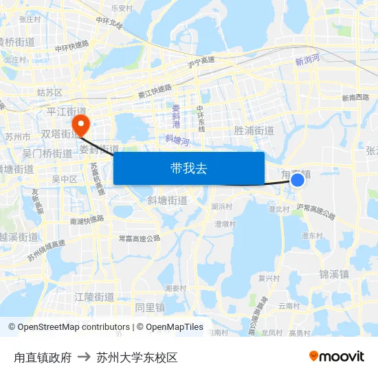 甪直镇政府 to 苏州大学东校区 map