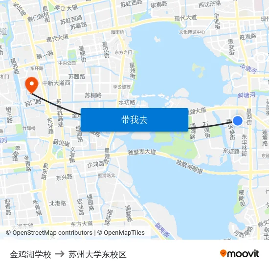 金鸡湖学校 to 苏州大学东校区 map