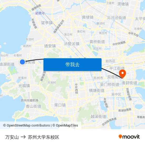 万安山 to 苏州大学东校区 map