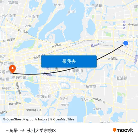 三角塔 to 苏州大学东校区 map