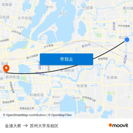 金浦大桥 to 苏州大学东校区 map